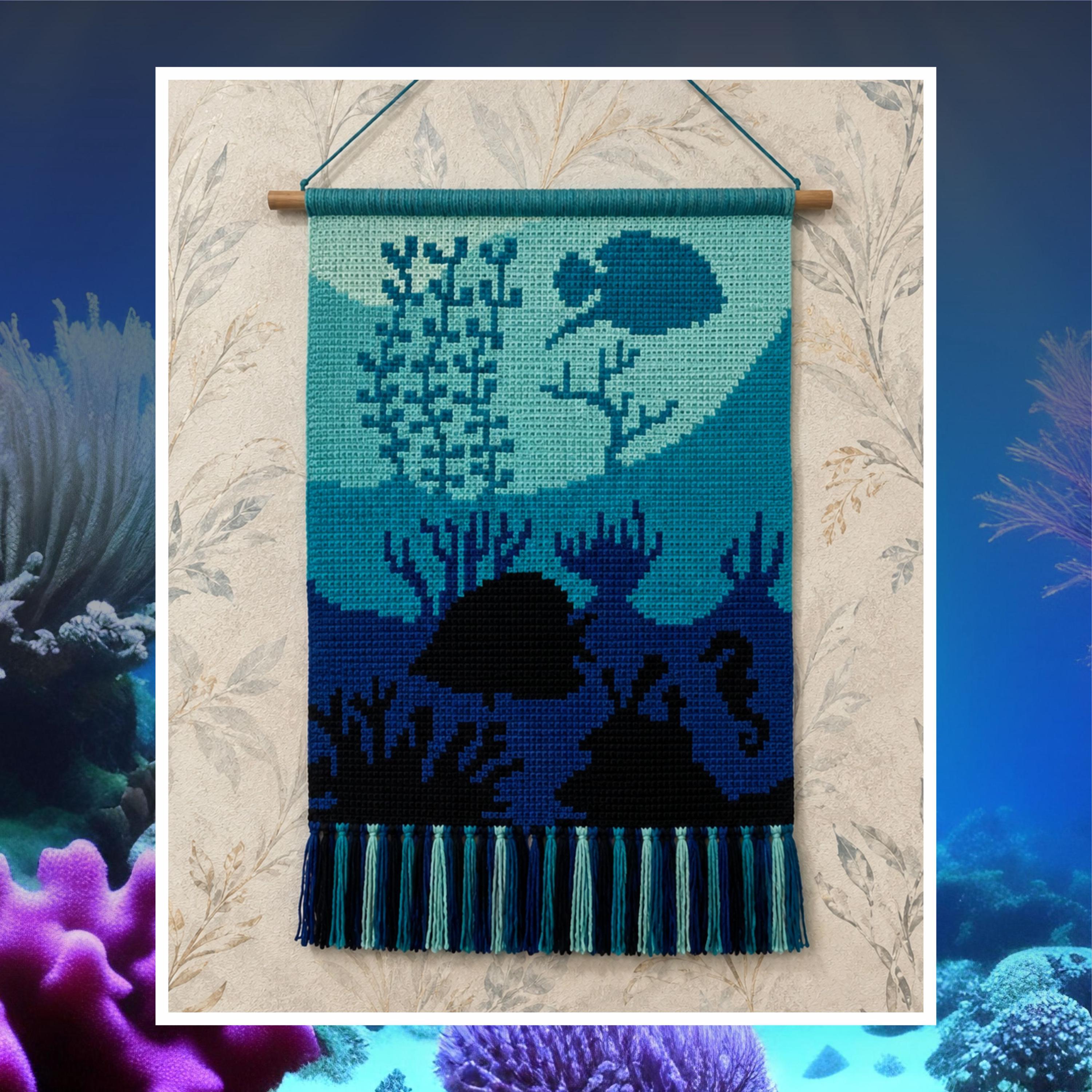 Ocean Reef Crochet Tapestry Pattern | Seahorse, Coral (80x120 Stitches PDF Pattern)