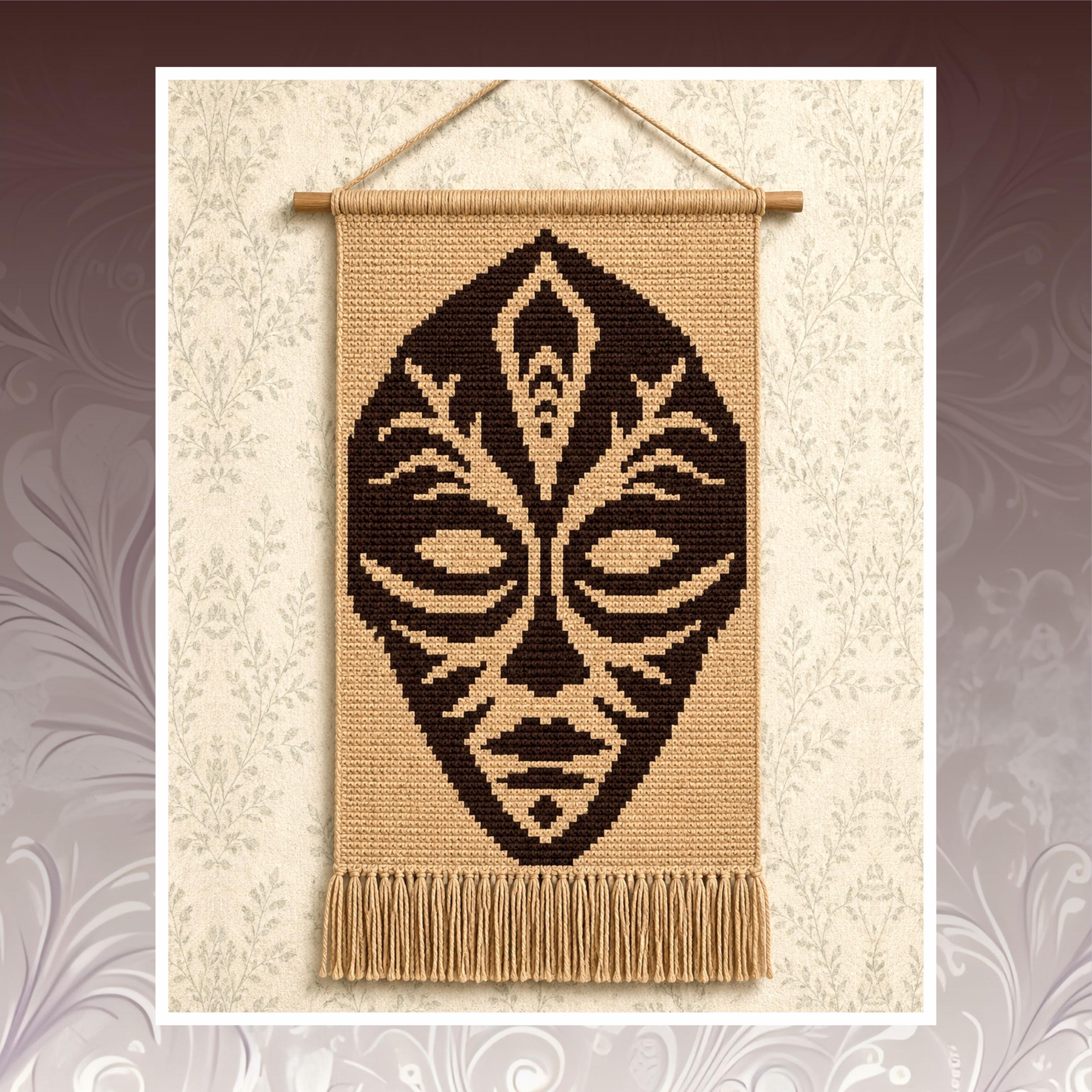 Tribal Face Crochet Tapestry Pattern: Boho Wall Hanging (60x120 Stitches PDF)