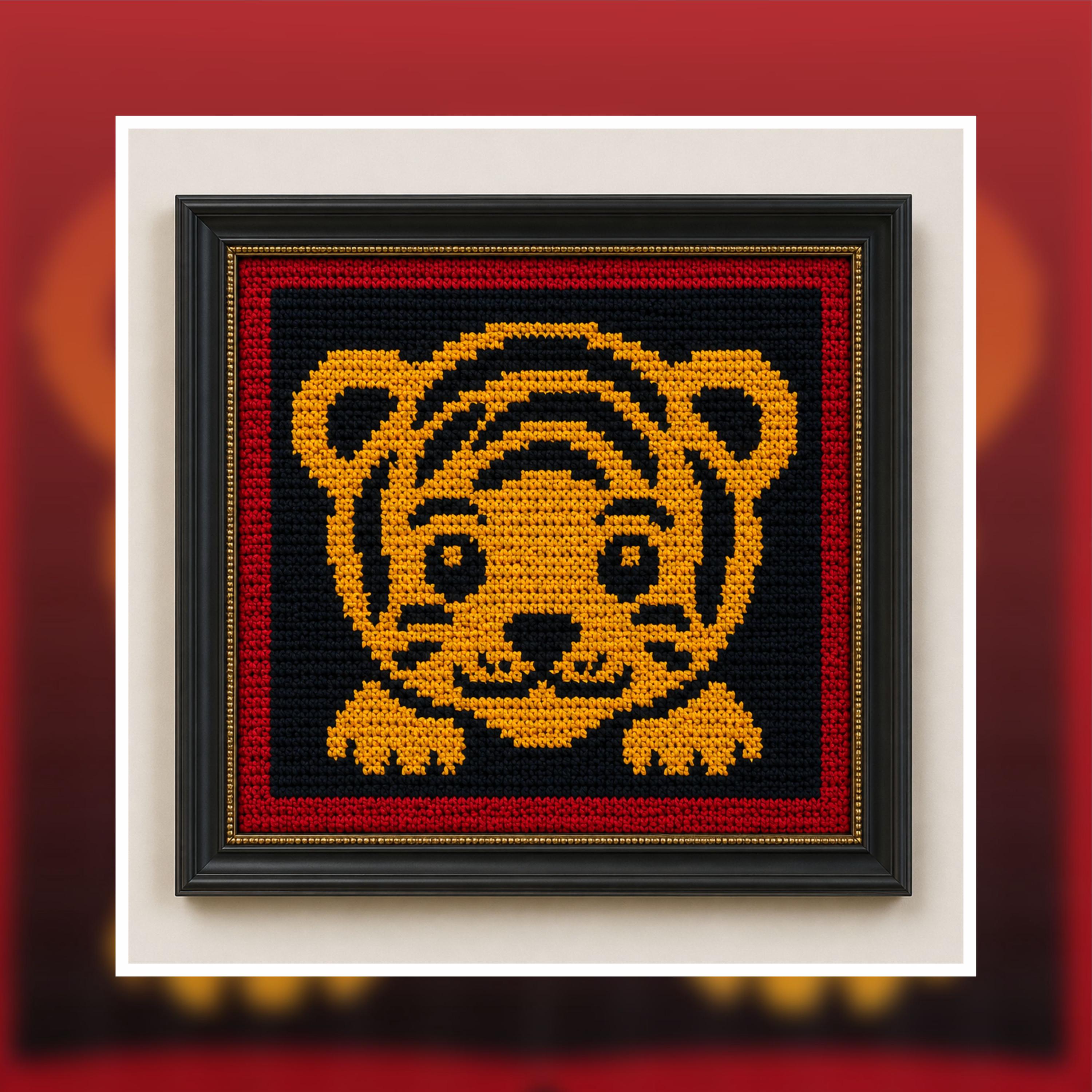 Baby Tiger Tapestry Crochet Pattern: 100x100 Stitches Wall Hanging (Digital PDF Download)