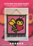 Bee Heart Tapestry Crochet Pattern: Kawaii Wall Hanging (PDF Pattern 75x75 Stitches)
