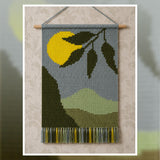 Moonlit Landscape Tapestry Crochet Pattern 60x90 PDF | Nature Wall Hanging with Mountains and Leaves